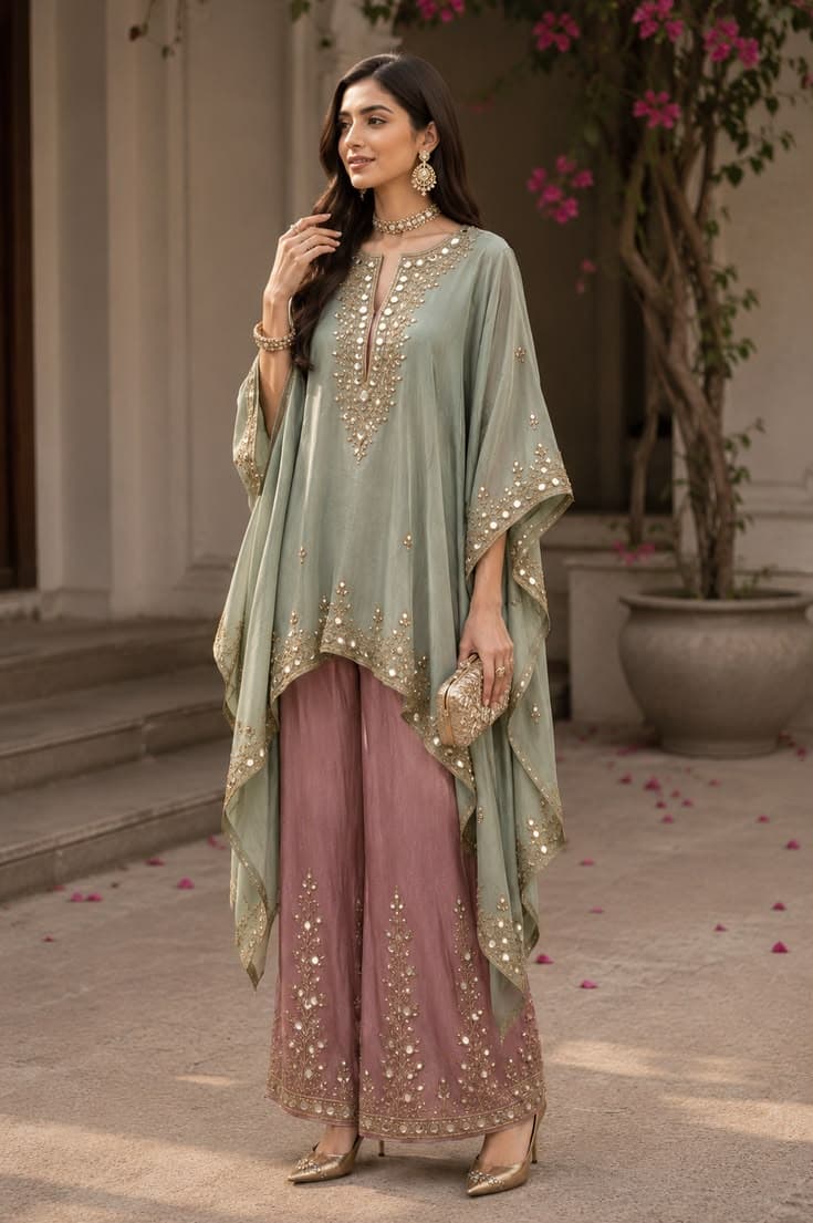 Ivory lace kaftan for brunch rental