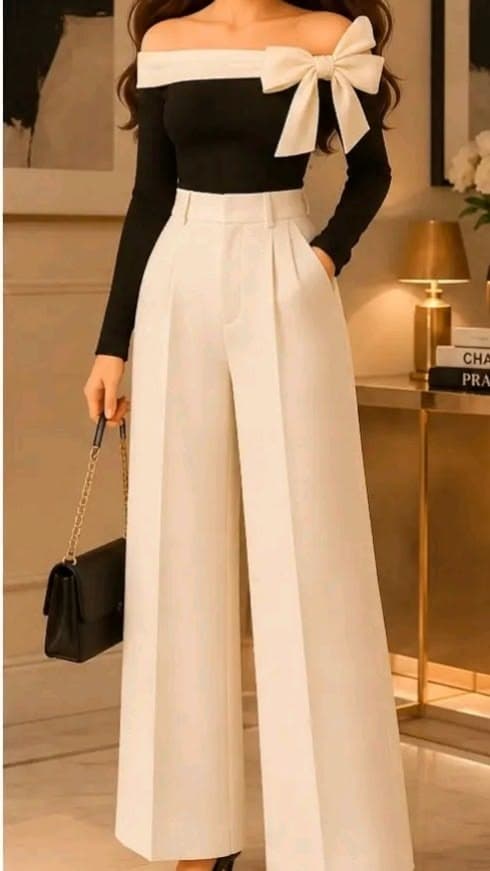 Ivory wrap palazzo pants for chic rental